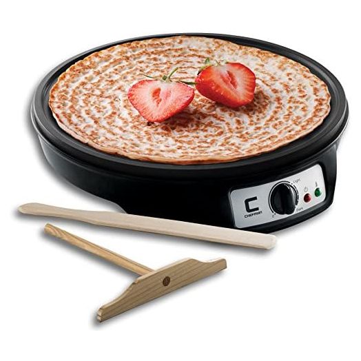 Chefman Electric Crepe Maker Griddle:Precise Temperature Control for Perfect Blintzes, Pancakes,Eggs, Bacon and more,12Inch Non-Stick Grill Pan,Includes Batter Spreader & Spatula,Black,Version 1