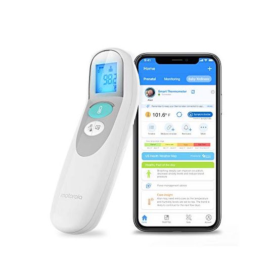 Motorola MBP75SN Care+ Non-Contact Smart Forehead & Liquid Baby Thermometer - Digital Handheld Clinical Device for Kids & Adults - Touchless Quick & Accurate Temperature Reader - Large LCD Display