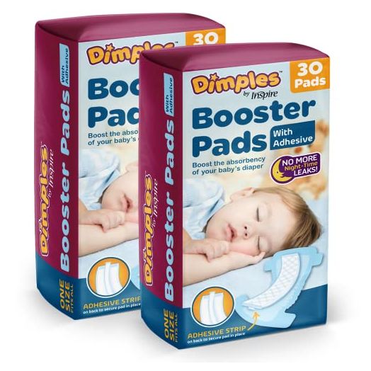Dimples Booster Pads, Baby Diaper Doubler with Adhesive - 1 Size Fits All Diapers - Boosts Diaper Absorbency - No More leaks 60 Count (with Adhesive for Secure Fit) …