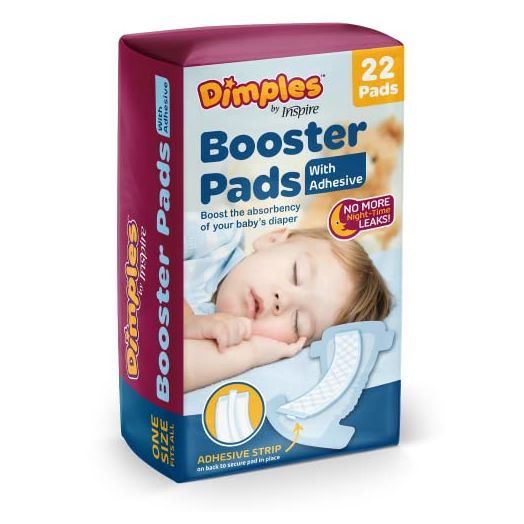 Dimples Booster Pads, Baby Diaper Doubler with Adhesive - Boosts Diaper Absorbency - No More leaks (with Adhesive for Secure Fit) … (22 Count)