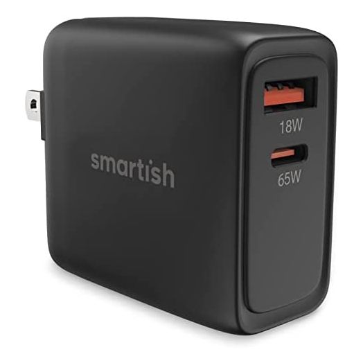 Smartish 2 Port USB-A & USB-C Wall Charger - Charge Shack 65w (45w USB-C + 18w USB-A) Fast Charger Wall Brick for iPhone, Android, Pixel, Laptops and All USB & USB-C Devices