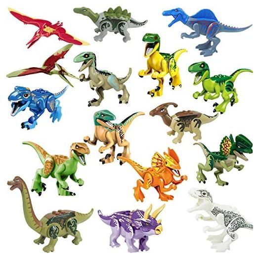 Liberty Imports Dino World Dinosaur Building Blocks Miniature Action Figures Jurassic Toys - Kids Bulk Party Favors Gift Pack (Set of 16)