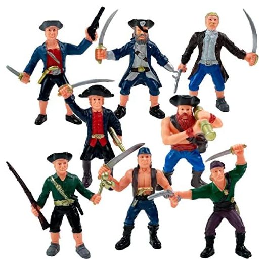 8 Piece Pirate Action Figures Playset in Assorted Poses and Weapons, Fun Pirate Men Party Favor for Kids (3.5 inch)