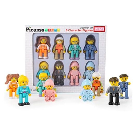 Picasso Toys Magnetic Action Figures 8 Piece Family Character for Construction Building Block Tiles Toddler Toy Set Magnet Expansion Variety Pack Educational STEM Learning Kit Pretend Playset PTA11