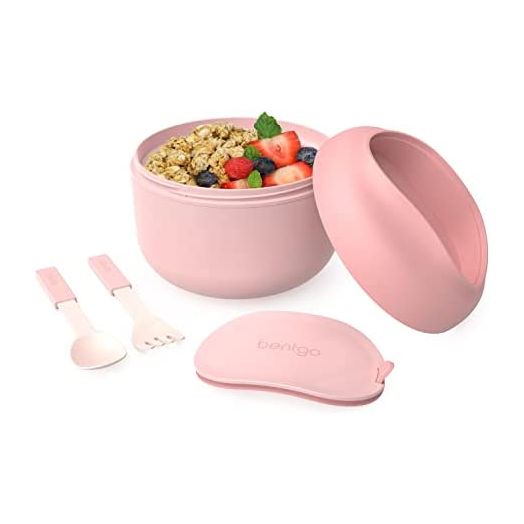 Bentgo Bowl - Insulated Leak-Resistant Bowl with Snack Compartment, Collapsible Utensils and Improved Easy-Grip Design for On-the-Go - Holds Soup, Rice, Cereal & More - BPA-Free, 21.2 oz (Blush)