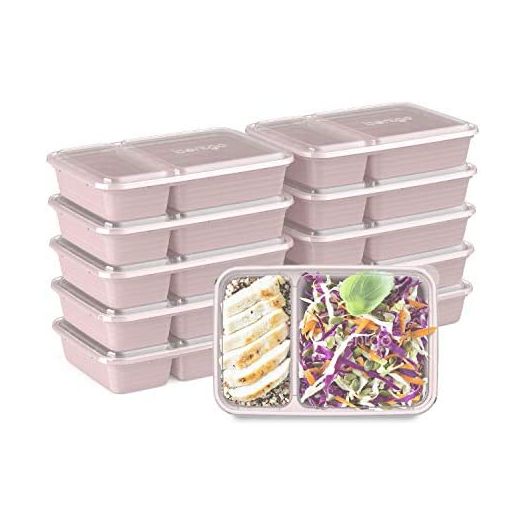 Bentgo Prep 2-Compartment Meal-Prep Containers with Custom-Fit Lids - Microwaveable, Durable, Reusable, BPA-Free, Freezer and Dishwasher Safe Food Storage Containers - 10 Trays & 10 Lids (Blush Pink)