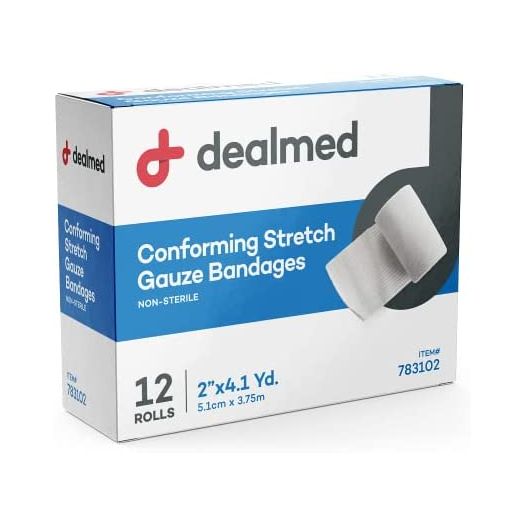 Dealmed 2" Conforming Stretch Gauze Bandages, 12 Gauze Bandage Rolls, 4.1 Yards Stretched Gauze Rolls, Wound Care Product