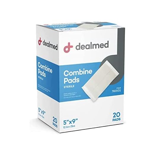 Dealmed Sterile Abdominal (ABD) Combine Pads, 20 Count, 5" x 9" Individually Wrapped Abdominal Pads, Disposable and Latex-Free ABD Pads, Wound Dressing for First Aid Kit and Medical Facilities