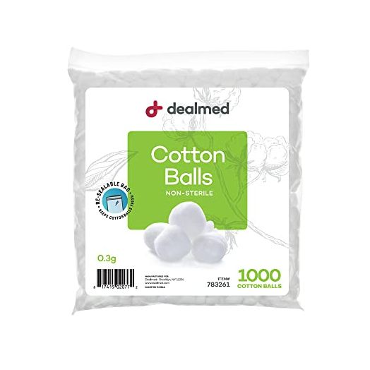 Dealmed Cotton Balls – 1000 Count Medium Cotton Balls, Non-Sterile Bag of Cotton Balls in Easy to Access Zip-Locked Bag, Great for Skin Prep, Wound Cleansing, and DIY Needs