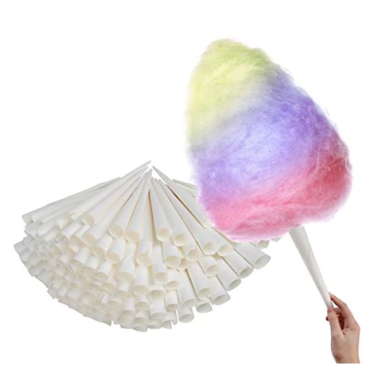 Cotton Candy Cones (100 Pack) - White Cotton Candy Sticks - Kraft Paper Cotton Candy Cone - Carnival Cotton Candy Supplies for Floss Sugar Cotton Candy - Cones for Cotton Candy Maker - Stock Your Home
