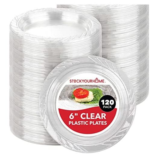 Clear Plastic Dessert Plates (120 Pack) - Disposable Clear Plates for Dessert & Appetizers - Crystal Clear Small Plates for Parties & Catering - 6-Inch Clear Plastic Party Plates - Stock Your Home
