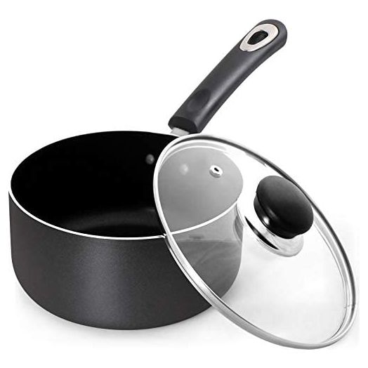 Utopia Kitchen 2 Quart Nonstick Saucepan with Glass Lid - Multipurpose Use for Home Kitchen or Restaurant - Grey-Black