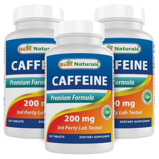 3 Pack Best Naturals Caffeine Pills 200mg Tablets - Non Habit - Proven No Crash or Jitters - Total 360 Tablets
