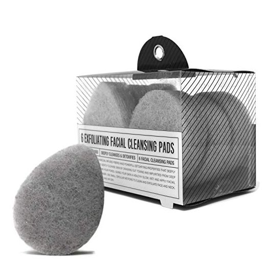 KOL 6 Charcoal Infused Fibers Exfoliating Facial Cleansing Pads, Facial Sponge for Daily Deep Cleansing and Regular Exfoliating and Removing Dead Skin, Dirt & Makeup (6 Pack)