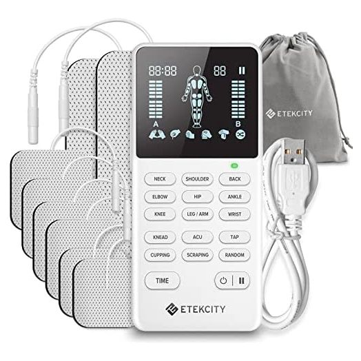 Etekcity TENS Unit Muscle Stimulator Machine Multi-Modes for Pain Relief, FSA HSA Approved Products, FDA Cleared 4 Channels Rechargeable Electric Pulse Massager, 8 Electrode Pads, OTC Electrotherapy
