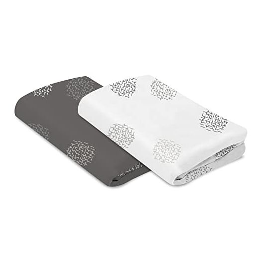 4moms Breeze Playard Sheets, for Baby Bassinets and Furniture, Machine Washable and 100% Cotton, White & Grey, 2 Pack