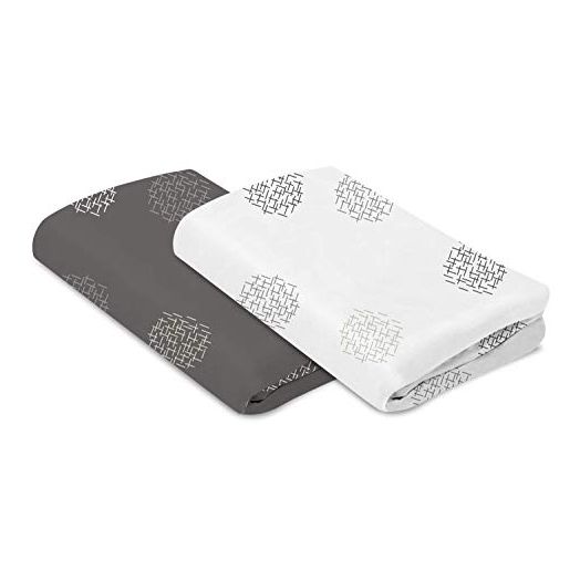 4moms breeze Bassinet Sheets, For Baby Bassinets and Furniture, Machine Washable and 100% Cotton, White & Grey, 2 Pack