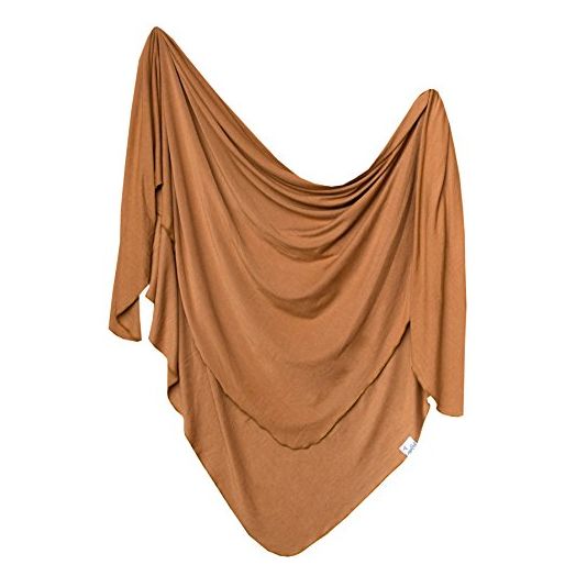 Large Premium Knit Baby Swaddle Receiving Blanket"Camel" by Copper Pearl