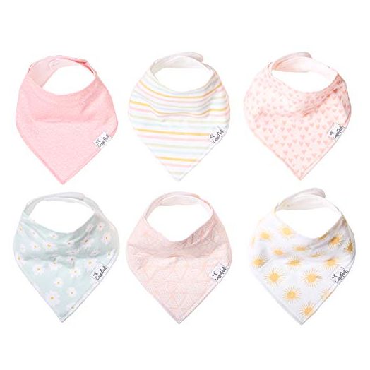 Baby Bandana Drool Bibs for Drooling and Teething 6 Pack Gift Set For Girls “Sunny Set" by Copper Pearl