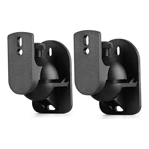 TNP Universal Satellite Speaker Wall Mount Bracket Ceiling Mount Clamp with Adjustable Swivel and Tilt Angle Rotation For Home Theater Surround Sound System Satellite Speakers - 1 Pair Set of 2, Black