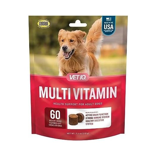 VetIQ Multivitamin Supplement for Dogs, Supports Active Brain Function, Immune System, and Digestive System, Hickory Smoke Flavored Dog Multivitamin, 60 Count