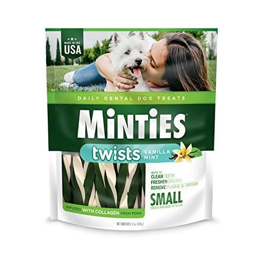 VetIQ Minties Twists Dog Dental Bone Chews for Dogs, Vanilla and Mint Flavor