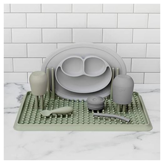 ezpz Drying Rack (Sage) - 100% Silicone + Suctions in Place + Adjustable Pegs - Dishwasher Safe - Durable Long-Lasting Hypo-Allergenic
