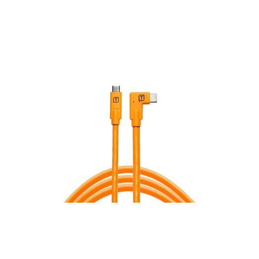 TetherPro USB-C to USB-C Right Angle Cable | for Power Delivery, Fast Transfer and Connection Between Camera and Computer | High Visibility Orange | 15 feet (4.6 m) | Tether Tools