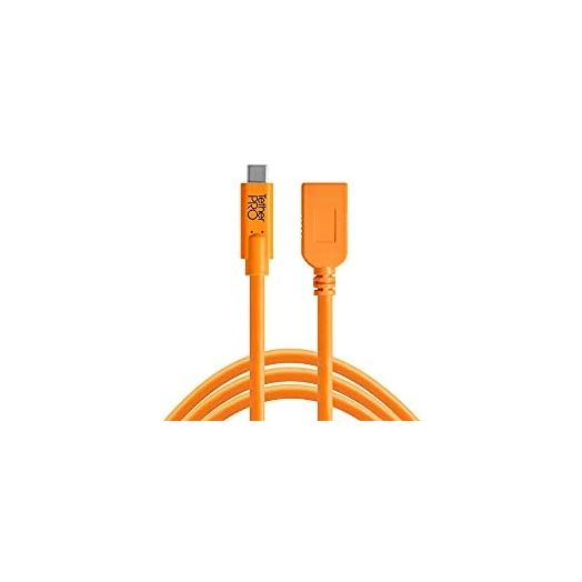 TetherPro USB-C to USB Female Adapter (Extender), 15' (4.6m) (High-Visibility Orange)