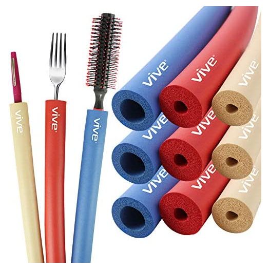 Vive Foam Tubing (9 Pack) - Utensil Padding Grips - Spoon, Fork Round Hollow Medical Closed Cell Tube - Cut to Length - Provides Wider, Larger Grip Pipe Tool for Dexterity, Disabled, Elderly