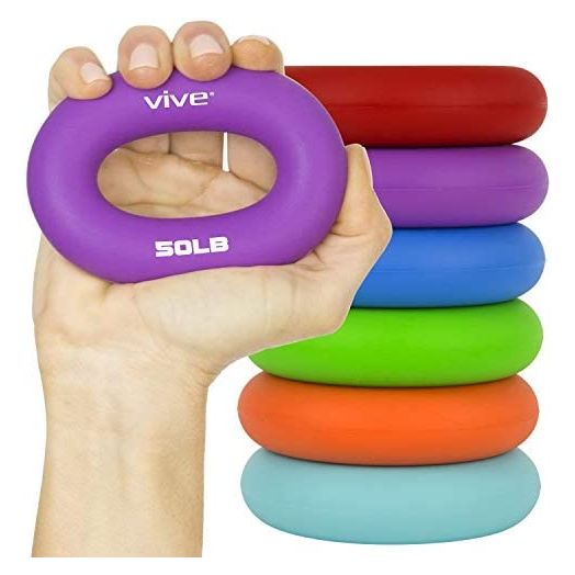 Vive Grip Strengtheners (6 Pack) - Forearm Ring Hand Exercisers - Silicone Squeezer Gripper for Muscle Strengthening Training Tool - Arthritis Finger Physical Therapy PT Kit Trainer