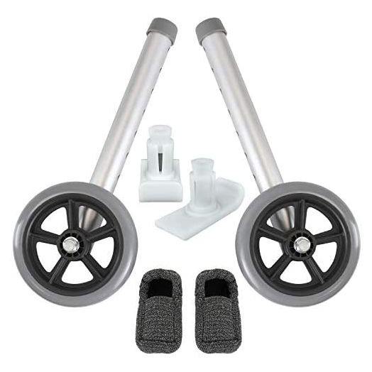 Vive Walker Wheels, Ski Glides, Accessories Covers for Seniors (6 PCS), Replacement Feet Parts Ball Set for Folding Medical Roller Safety- Front, Back Stability 5" Rubber, Bariatric - Universal Size