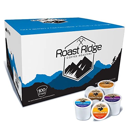 Roast Ridge Single Serve Coffee Pods for Keurig K-Cup Brewers, Variety Pack, 100 Count (20 each: Salted Caramel, Southern Pecan, Chocolate Mocha, Hazelnut, French Vanilla)