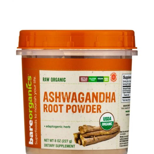 BareOrganics Raw Organic Ashwagandha Root Powder - 8 oz (227 Grams)