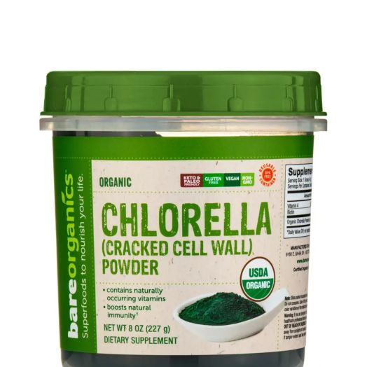 BareOrganics Organic Chlorella (Cracked Cell Wall) Powder - 8 oz (227 Grams)