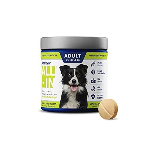 Vetericyn All-in Adult Complete Dog Supplement. Natural, Daily Supplement with Absorption Technology. Bone and Joint Support, Promote Muscle Recovery, Healthy Digestion, and Improve Coat. 90 Tablets