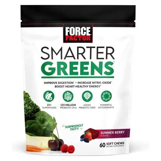 Smarter Greens Superfood Chews, Greens and Superfoods with Probiotics, Antioxidants, and Fiber, Greens Supplement to Support Digestion, Nitric Oxide, and Energy, Force Factor, 60 Soft Chews