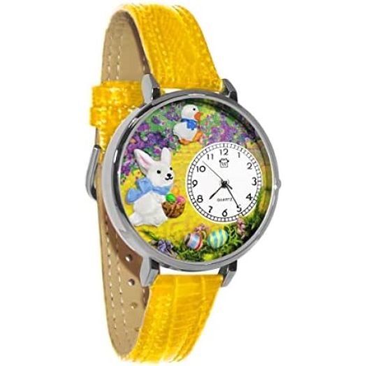 Whimsical Gifts Easter 3D Watch Collection Large | Choose Easter Bunny or Easter Basket | Gold or Silver Finish | Unique Fun Novelty | Handmade in USA | Leather Watch Band