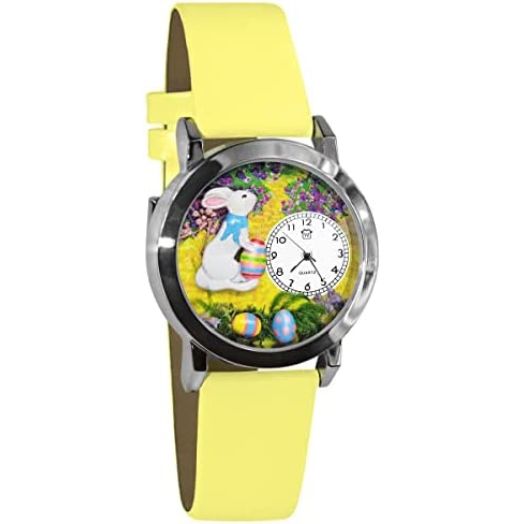 Whimsical Gifts Easter 3D Watch Collection Small | Choose Easter Bunny or Easter Basket | Gold or Silver Finish | Unique Fun Novelty | Handmade in USA Leather Watch Band
