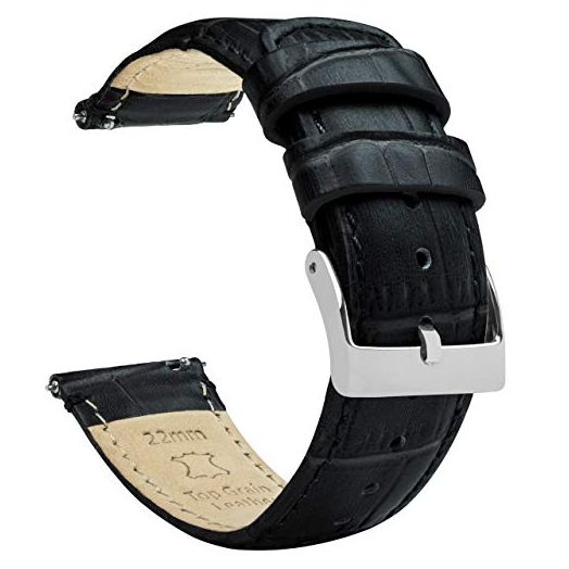BARTON WATCH BANDS Alligator Grain - Quick Release Leather Watch Bands, Standard Length, Black & Stainless Steel Buckle, 20mm