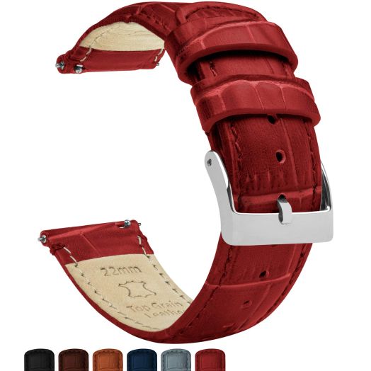 BARTON WATCH BANDS 18mm Crimson Red - Alligator Grain - Quick Release Leather Watch Bands
