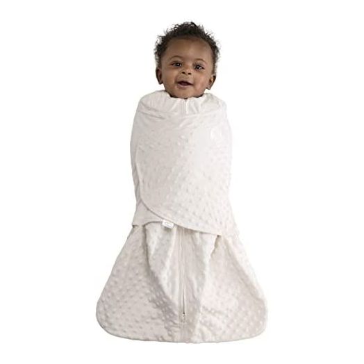 HALO Sleepsack Swaddle, 3-Way Adjustable Wearable Blanket, TOG 3.0, Velboa, Cream Plush Dots, Small, 3-6 Months