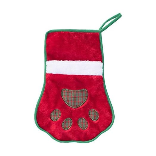 ZippyPaws Christmas Stocking Dog Toy - Plush Squeaky Holiday Dog Gifts for Small & Medium Puppy Dogs, Interactive Hide & Seek Stocking Stuffers for Pets - Red Paw
