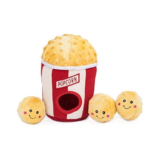 ZippyPaws Burrow, Food Buddies Popcorn Bucket - Interactive Summer Dog Toys for Boredom - Hide and Seek Dog Toys, Colorful Squeaky Dog Toys for Small & Medium Dogs, Plush Dog Puzzles
