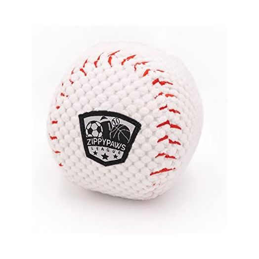 ZippyPaws SportsBallz - Plush Baseball Dog Toy, Soft Squeaky Balls for Dogs, Indoor & Outdoor Puppy Fetch Toys for Small, Medium, & Large Dogs, Stuffed Plushie Play Toy Balls for Puppies