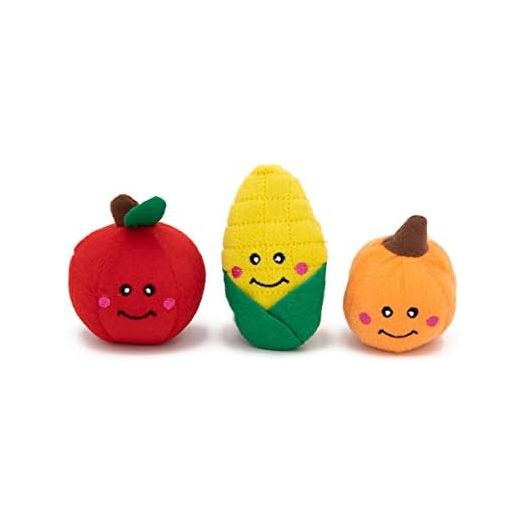 ZippyPaws Miniz 3-Pack Fall Harvest Plush Dog Toys, Cute Squeaky Autumn Dog Toys, Pumpkin, Apple, & Corn Cob