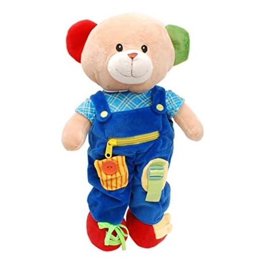 Linzy Plush 16" Educational Plush Teddy Bear, Adorable Plush Bear Comes with clad,a Removable Outfit Packed with Closures-Perfect for Testing a Little One's Growing Problem Solving and Motor Skills