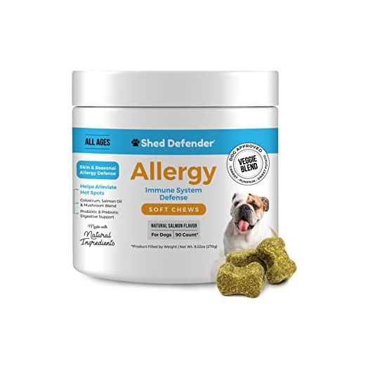 Shed Defender Allergy & Immune System Soft Chew Supplements for Dogs – Skin & Seasonal Allergy Relief – Anti Itch & Hot Spots – Natural Ingredients – Omega 3 Fish Oil, Colostrum, Digestive Probiotics