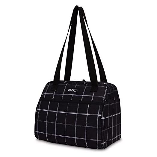 PackIt Freezable Hampton Lunch Bag Cooler, Black Grid