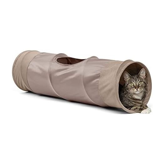 Best Friends by Sheri Ilan Oxford Cat Tunnel for Indoor Cats in Wheat with Ball Toy, 36" x 10"